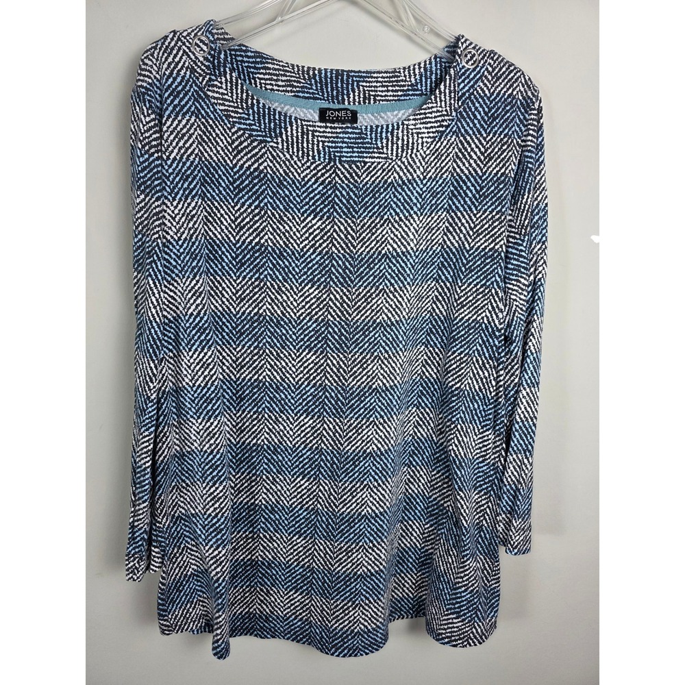 Jones New York Womens 2X‎ Blue Herringbone Stripe Boat Neck Top Nautical Beachy